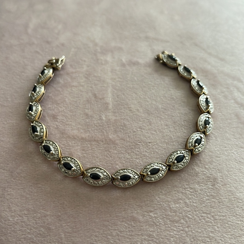 Vintage onyx and simulated diamond cluster bracelet